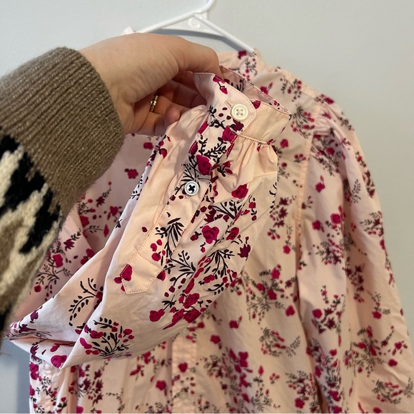 J. Crew Classic-fit collarless puff sleeve shirt in budding floral Pink Size 12 - Picture 4 of 13